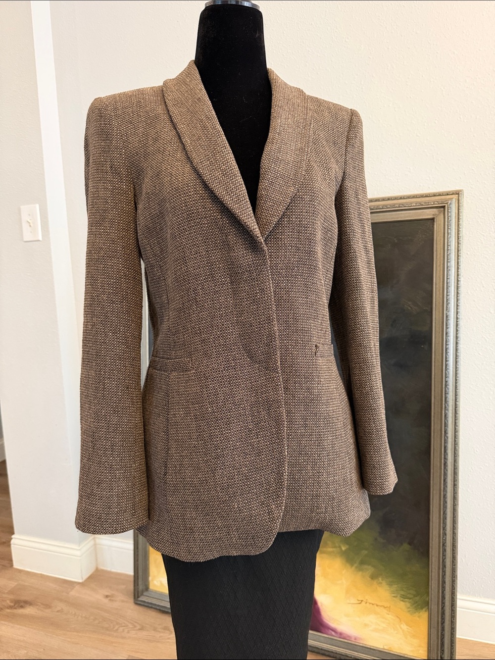 Vintage Armani Collezioni Classic Women's Brown Textured Blazer Jacket